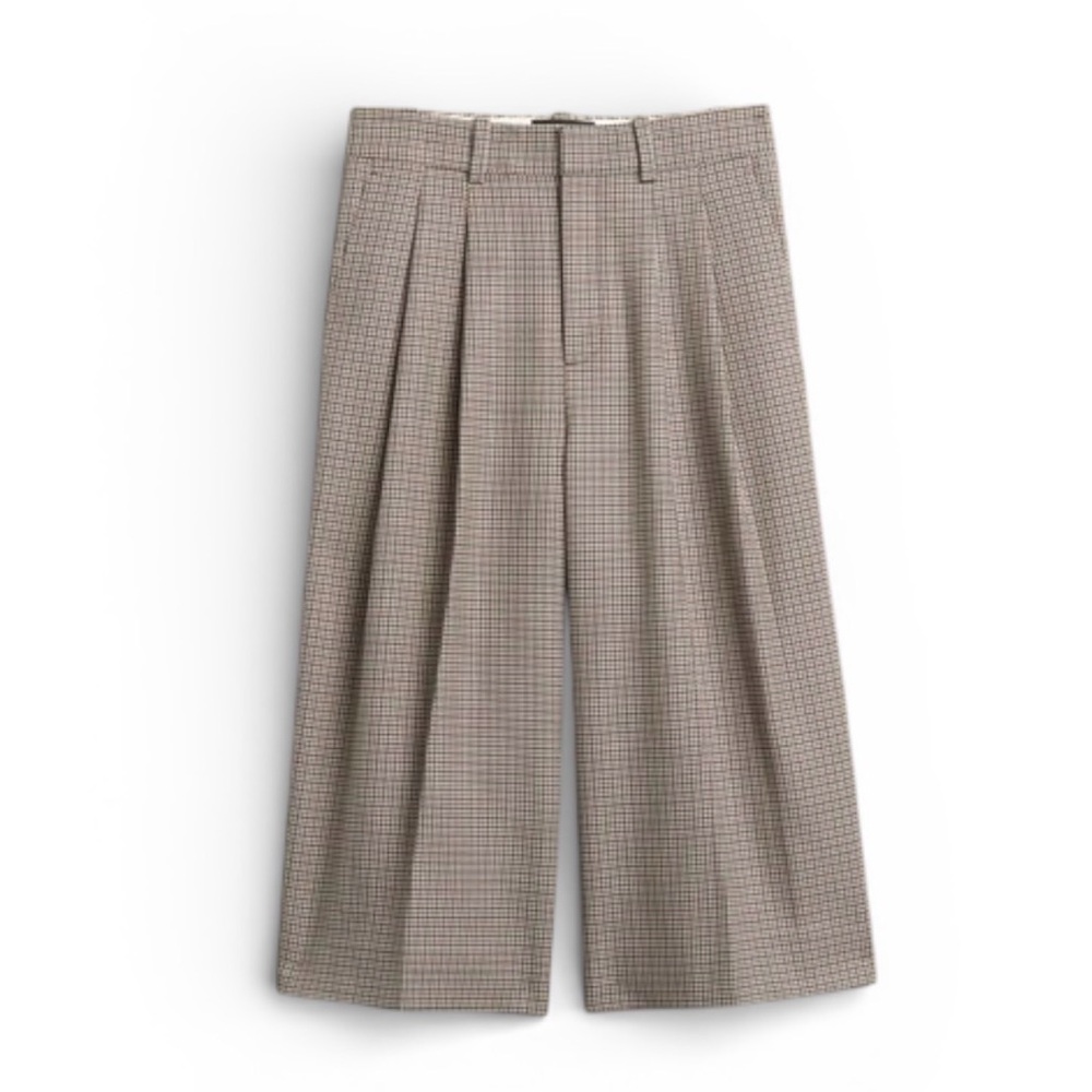 Banana Republic Wide-Leg Plaid Pants in Brown and Cream